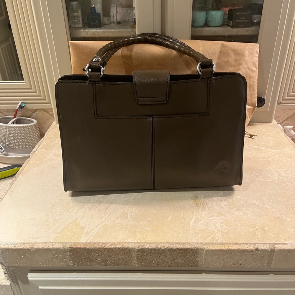Patricia Nash Rienzo Rose Tooled Satchel Mushroom color - Picture 7 of 16